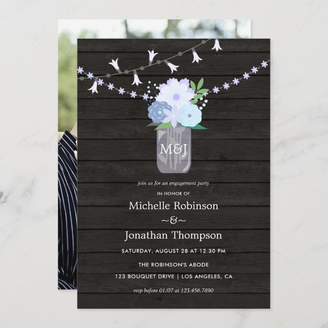 Rustic backyard mason jar Spring Engagement Party Invitation (Front/Back)