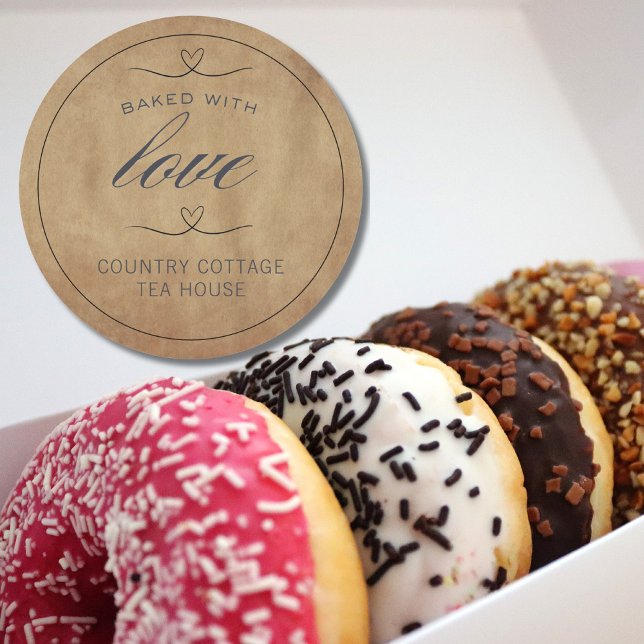 Rustic  Baked with Love Bakery  Classic Round Sticker (Creator Uploaded)