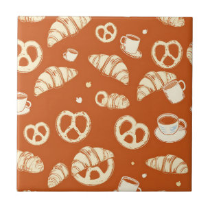 Rustic Bakery Croissants and Pretzels Hand-Drawn  Ceramic Tile