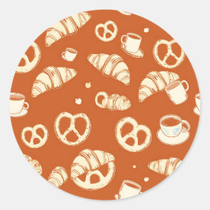 Rustic Bakery Croissants and Pretzels Hand-Drawn Classic Round Sticker