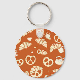 Rustic Bakery Croissants and Pretzels Hand-Drawn Key Ring