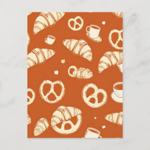Rustic Bakery Croissants and Pretzels Hand-Drawn Postcard