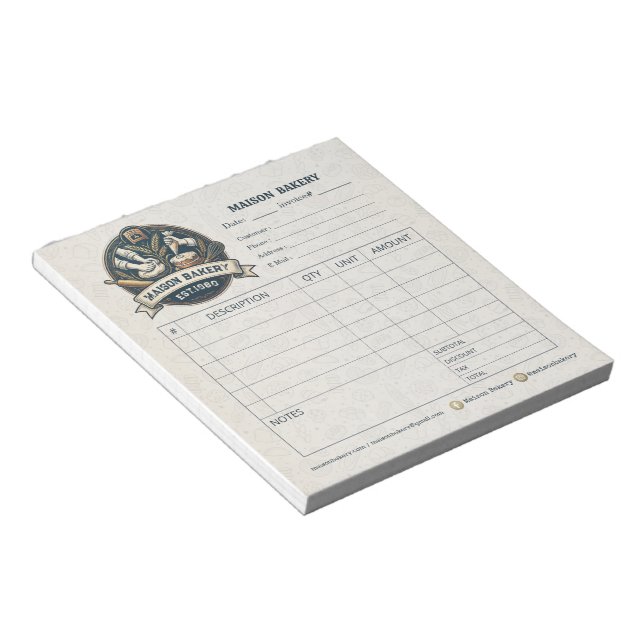 Rustic Bakery Shop Invoice Sale Order Form Receipt Notepad (Angled)