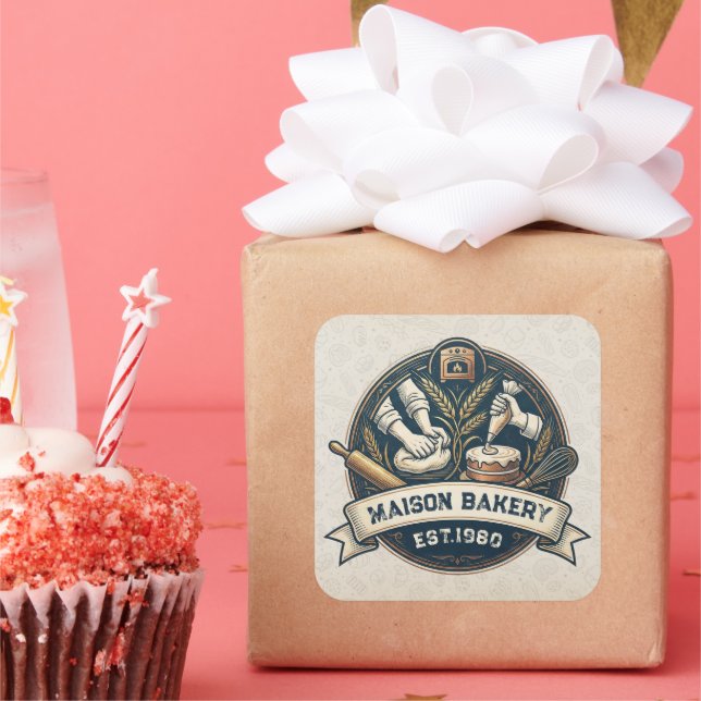 Rustic Bakery Store Pastry Dessert Sweet Cake Shop Square Sticker (Party)
