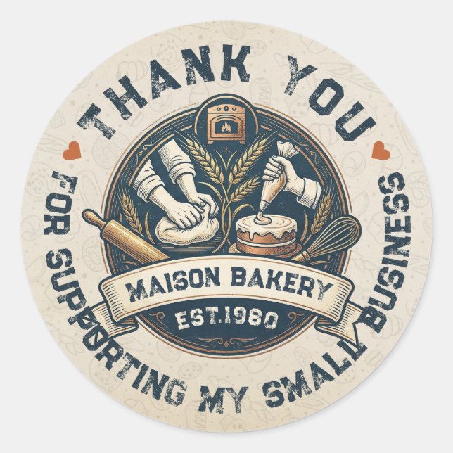 Rustic Bakery Store Pastry Dessert Sweet Thank You Classic Round Sticker (Front)