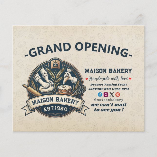 Rustic Bakery Store Pastry Desserts Grand Opening Flyer (Front)