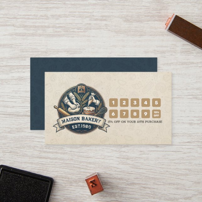 Rustic Bakery Store Pastry Desserts Loyalty Punch Card (Front/Back In Situ)