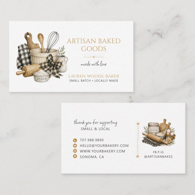 Rustic Baking Utensils Artisan Baker Bakery  Business Card (Front/Back)
