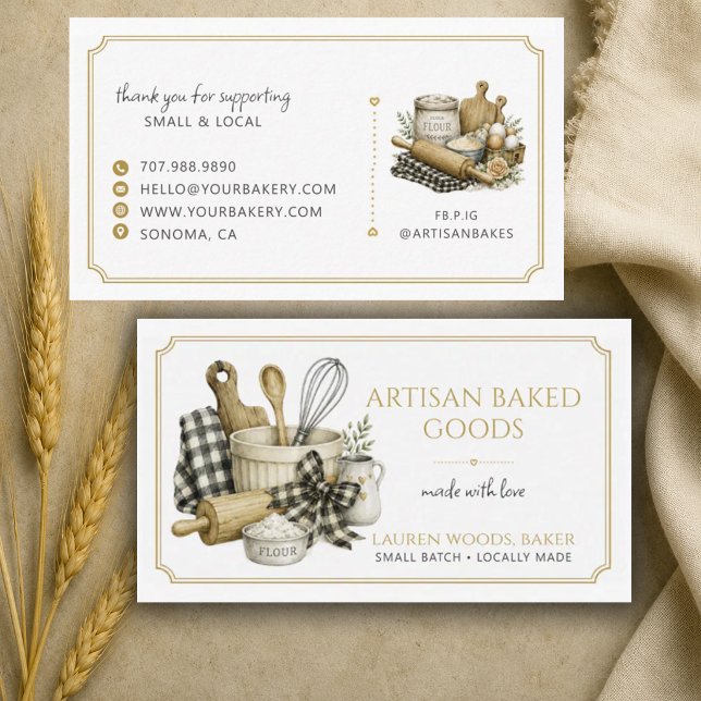 Rustic Baking Utensils Artisan Baker Bakery  Business Card (Creator Uploaded)