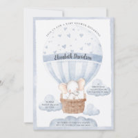 Rustic Balloon Elephant Boy Blue Baby Shower