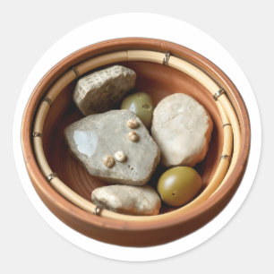 Rustic Bamboo and Stone Bowl Classic Round Sticker