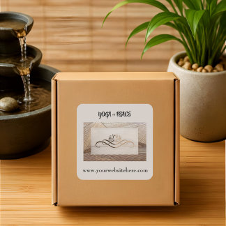 Rustic Bamboo Linen Look Lotus Flower Square Sticker