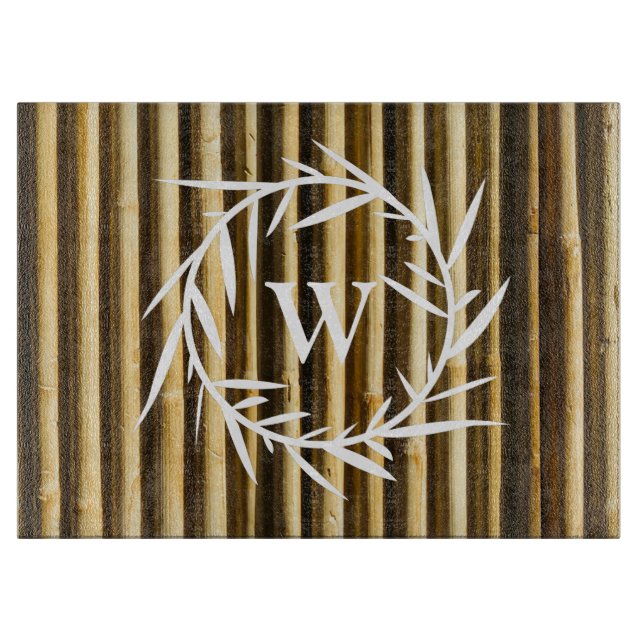 Rustic Bamboo Monogram Vertical Lines Pattern Cutting Board (Front)