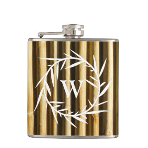 Rustic Bamboo Monogram Vertical Lines Pattern Hip Flask