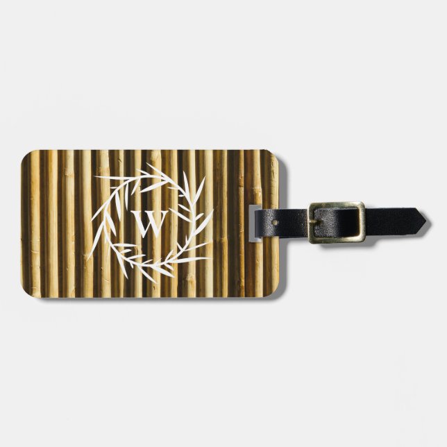 Rustic Bamboo Monogram Vertical Lines Pattern Luggage Tag (Front Horizontal)