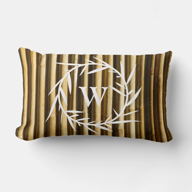 Rustic Bamboo Monogram Vertical Lines Pattern Lumbar Cushion (Front)