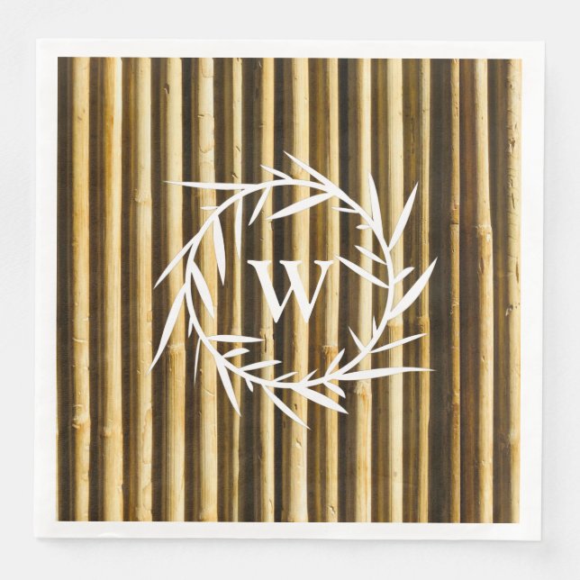 Rustic Bamboo Monogram Vertical Lines Pattern Napkin (Front)