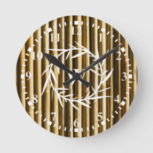 Rustic Bamboo Monogram Vertical Lines Pattern Round Clock