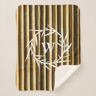 Rustic Bamboo Monogram Vertical Lines Pattern Sher Sherpa Blanket