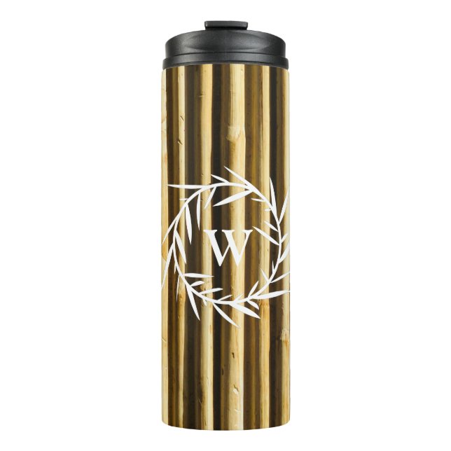 Rustic Bamboo Monogram Vertical Lines Pattern Thermal Tumbler (Front)