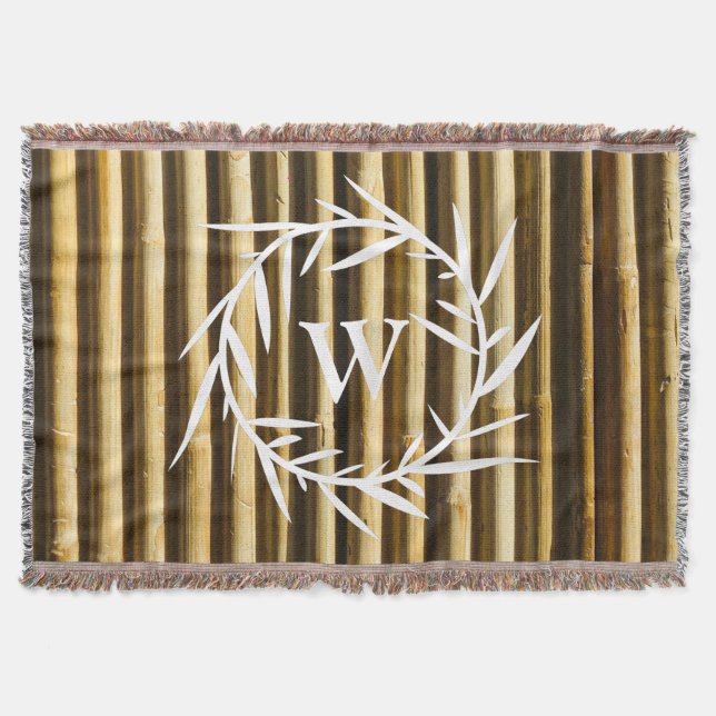 Rustic Bamboo Monogram Vertical Lines Pattern Throw Blanket (Front)