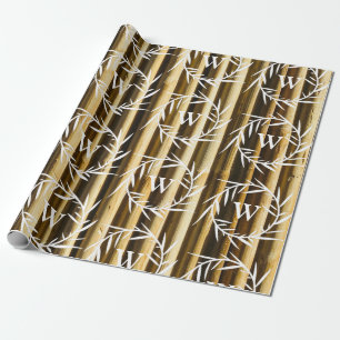 Rustic Bamboo Monogram Vertical Lines Pattern Wrapping Paper