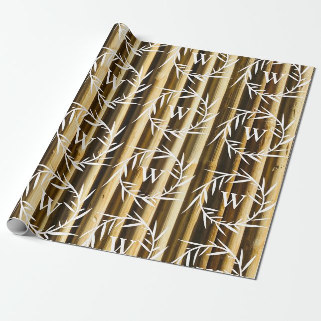 Rustic Bamboo Monogram Vertical Lines Pattern Wrapping Paper (Unrolled)