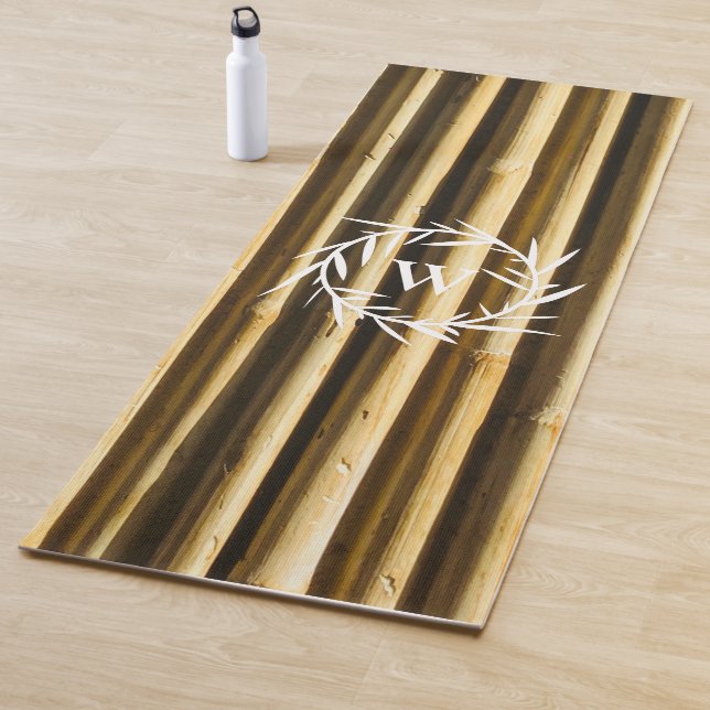 Rustic Bamboo Monogram Vertical Lines Pattern Yoga Mat (In Situ)