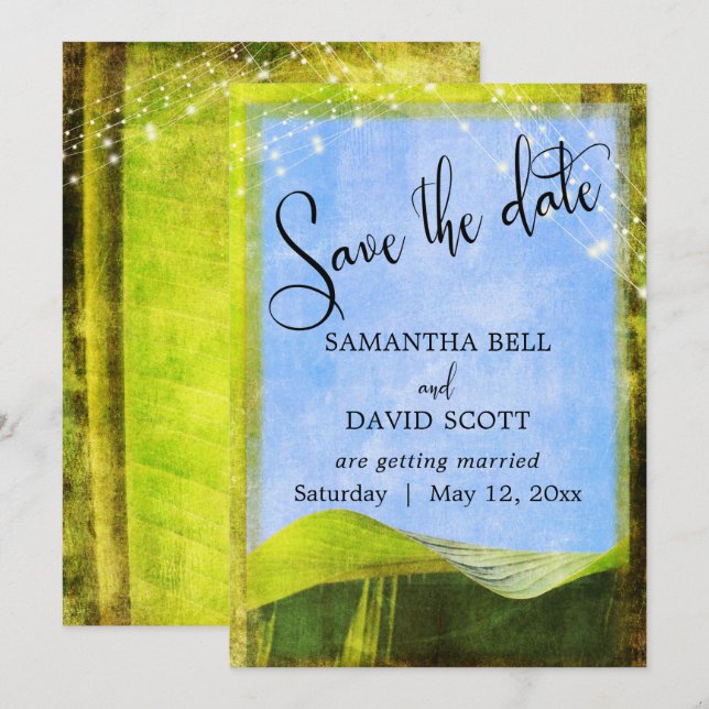 Rustic Banana Leaf w/ Lights Boho Save the  Date Invitation (Front/Back)