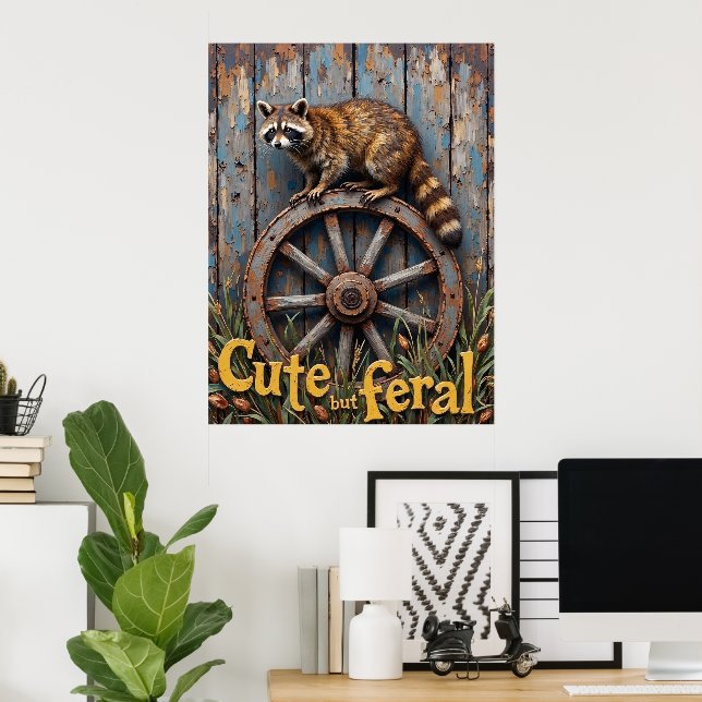 Rustic Bandit: Racoon on the Wheel Poster (Home Office)