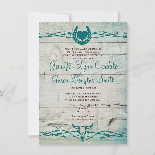 Rustic Barbed Wire Horseshoe Wedding Invitations (Front)