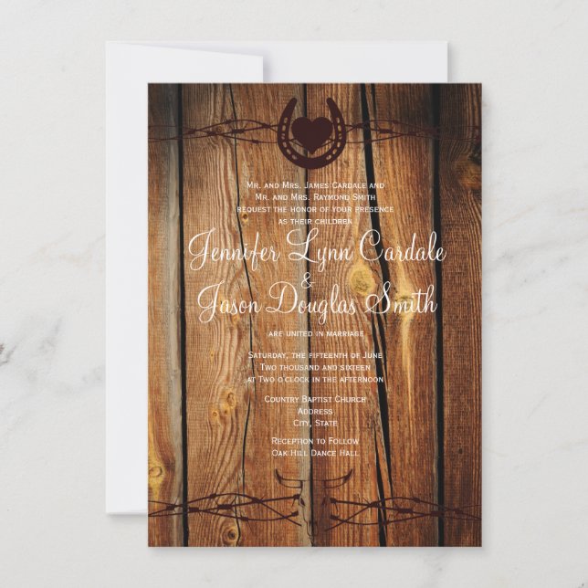 Rustic Barbed Wire Horseshoe Wedding Invitations (Front)