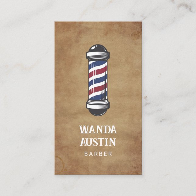 Rustic Barber Pole Barbershop  Business Card (Front)