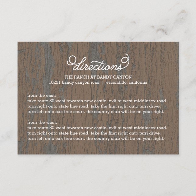 Rustic Bark Directions Card (Front)