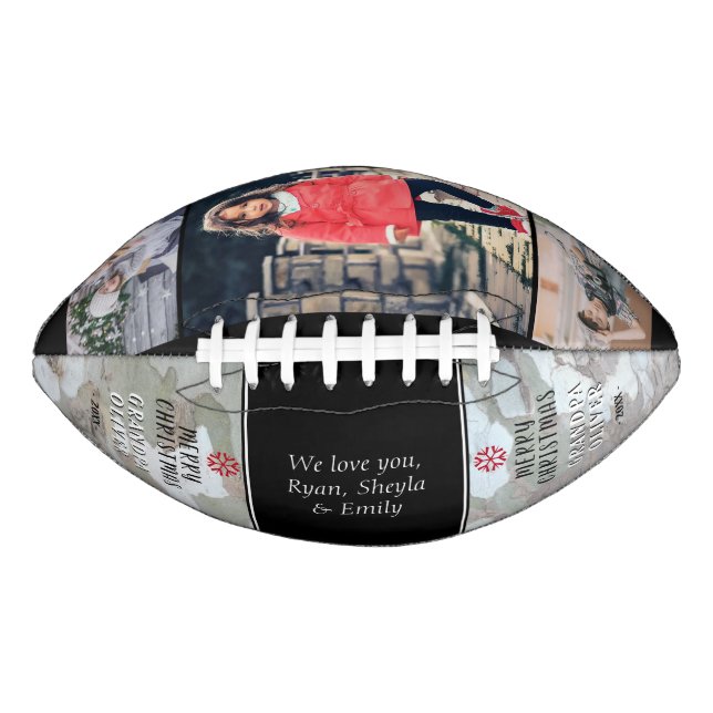 Rustic Bark Merry Christmas Grandpa Photo Collage Football (Front)