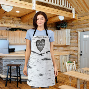 Rustic Bark Wood Carved Heart Aspen Tree Grey Apron