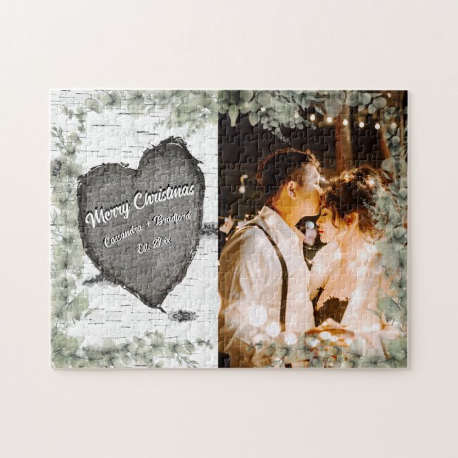 Rustic Bark Wood Heart Eucalyptus Greenery  Jigsaw Puzzle (Horizontal)