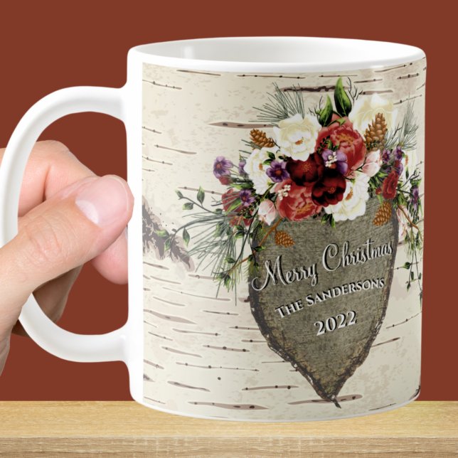 Rustic Bark Wood Heart Family Photo Coffee Mug (Creator Uploaded)