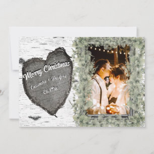 Rustic Bark Wood Heart  Family Photo Holiday Card