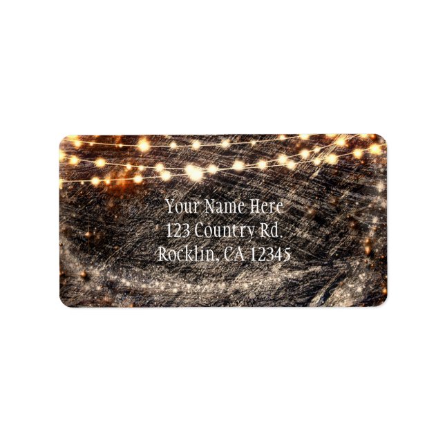 Rustic Bark Wood & Sparkle Lights Fall Invitation Label (Front)