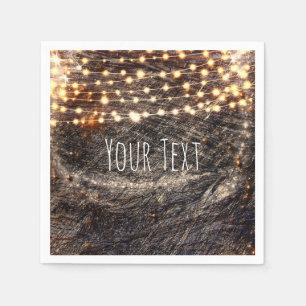 Rustic Bark Wood & Sparkle Lights Fall Party Napkin