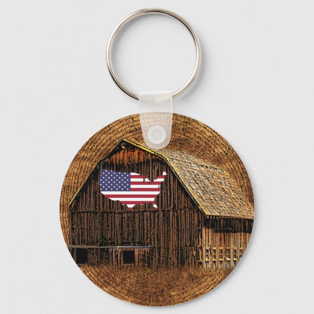 Rustic Barn American Flag Key Ring (Front)