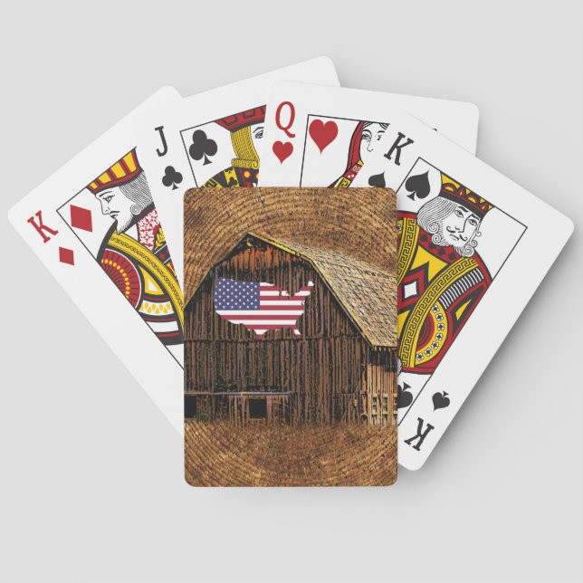 Rustic Barn American Flag Playing Cards (Back)