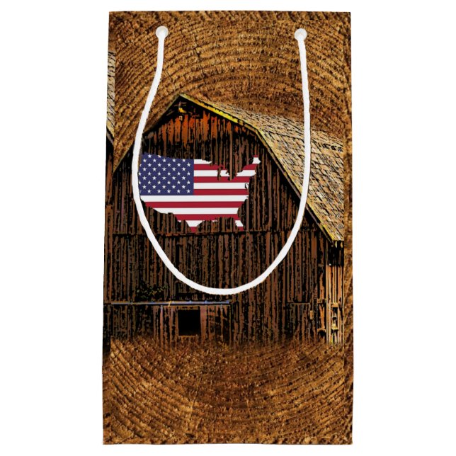 Rustic Barn American Flag Small Gift Bag (Front)