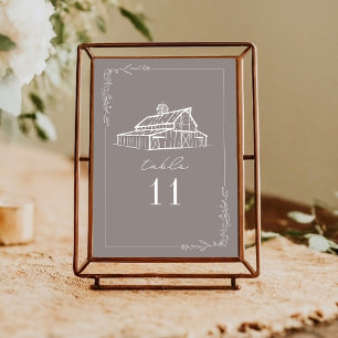 Rustic Barn Amethyst Grey Wedding Table Number