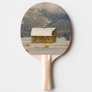 Rustic barn and hay bales after a fresh snow 2 ping pong paddle