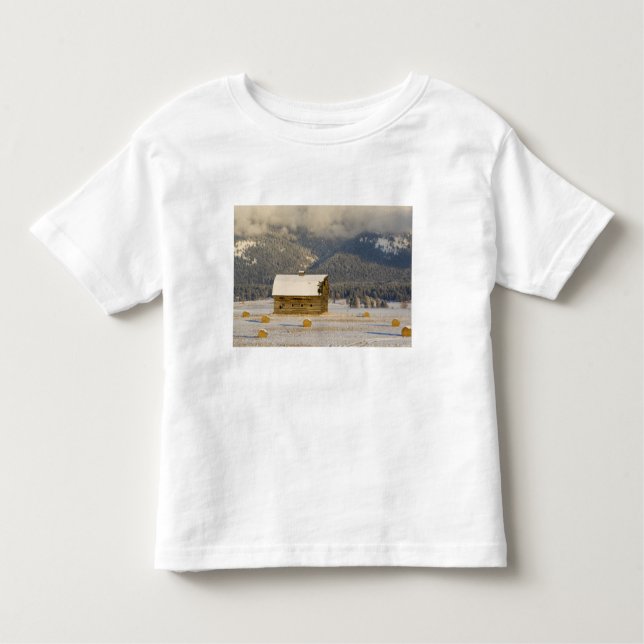 Rustic barn and hay bales after a fresh snow 2 toddler T-Shirt (Front)
