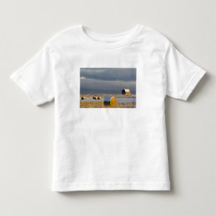 Rustic barn and hay bales after a fresh snow 3 toddler T-Shirt