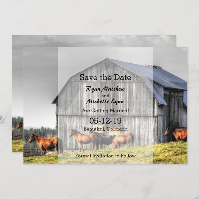 Rustic Barn and Horses Save the Date Wedding Invitation (Front/Back)
