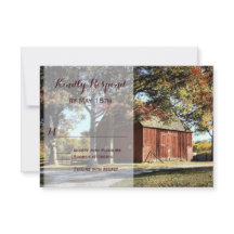 Rustic Barn and Trees Country Wedding RSVP Cards
